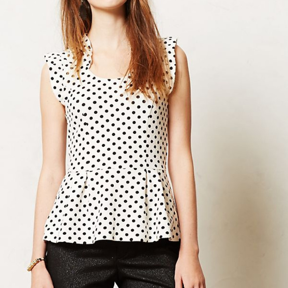 Anthropologie Tops - Anthropologie Postmark Fluttered Dot Peplum Top M